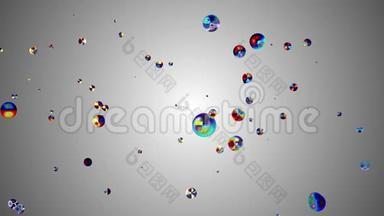 彩色液态金属水泡漂浮在空间数字动画背景新质量自然运动图形
